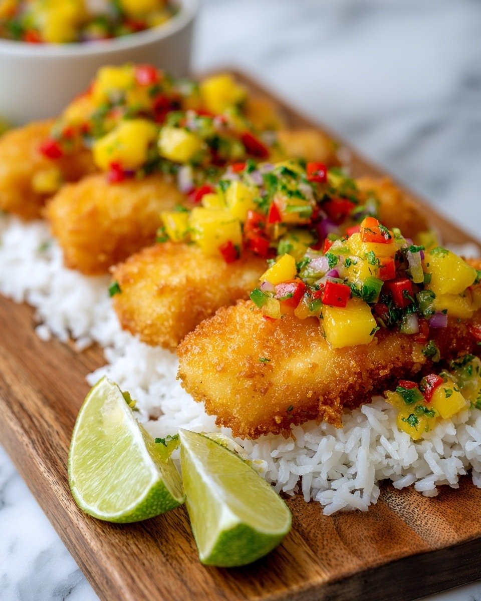 Coconut Crusted Salmon with Pineapple Salsa Recipe - Recipe Image — Coconut Crusted Salmon with Pineapple Salsa, tropical salmon recipes, healthy fish dinner ideas, easy seafood recipes, flavorful seafood dishes