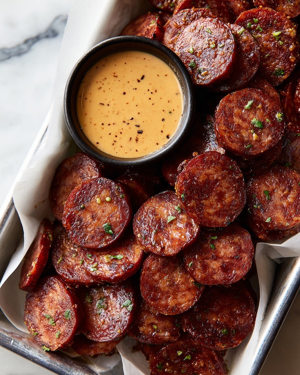 Mustard Honey Smoked Paprika Kielbasa Bites Recipe - Recipe Image — Mustard Honey Smoked Paprika Kielbasa Bites, kielbasa appetizer recipe, smoky sausage snacks, easy party appetizers, flavorful kielbasa bites