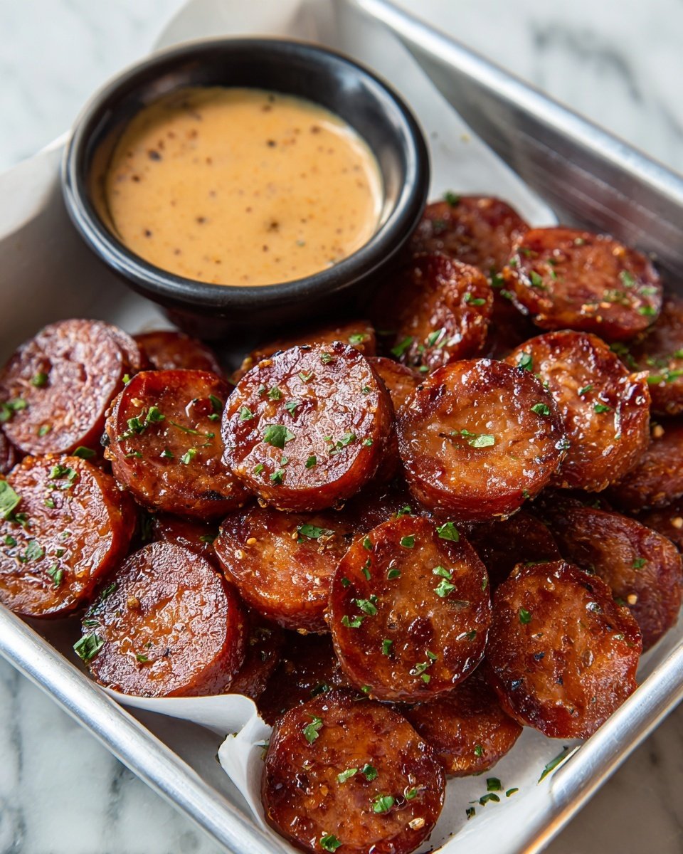 Mustard Honey Smoked Paprika Kielbasa Bites Recipe - Recipe Image — Mustard Honey Smoked Paprika Kielbasa Bites, kielbasa appetizer recipe, smoky sausage snacks, easy party appetizers, flavorful kielbasa bites