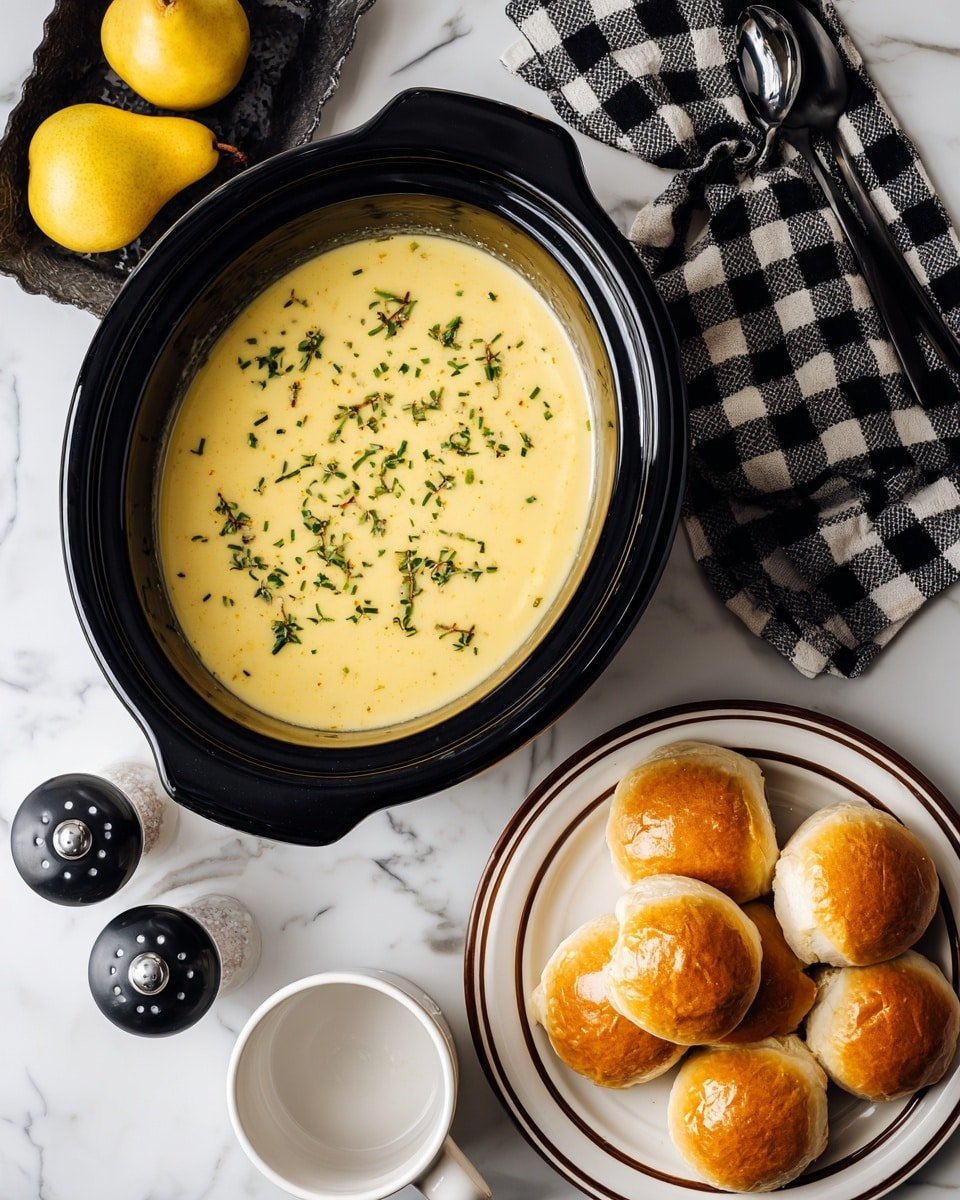 Slow Cooker Potato Leek Soup Recipe - Recipe Image — Slow Cooker Potato Leek Soup, creamy leek and potato soup, easy slow cooker soup recipes, comforting leek and potato soup, cozy dinner ideas