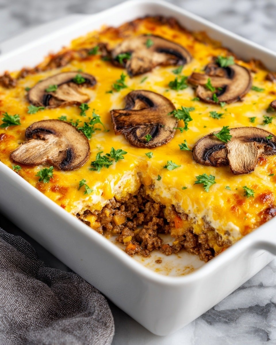 Keto Beef and Mushroom Casserole Recipe - Recipe Image — Keto Beef and Mushroom Casserole, low-carb beef casserole, keto mushroom bake, healthy beef mushroom dish, keto comfort food
