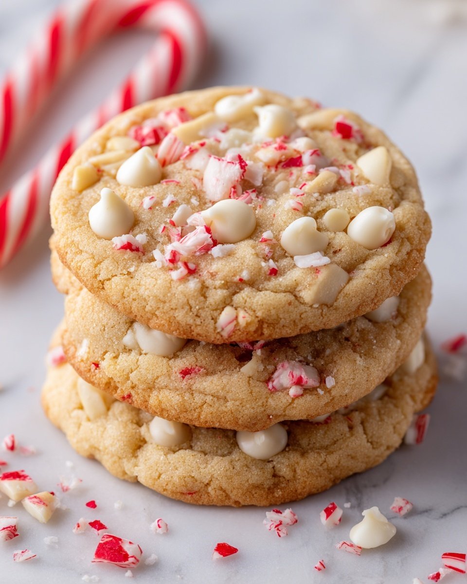 White Chocolate Candy Cane Cookies Recipe - Recipe Image — White Chocolate Candy Cane Cookies, holiday cookie recipe, peppermint cookies, festive Christmas cookies, easy holiday treats