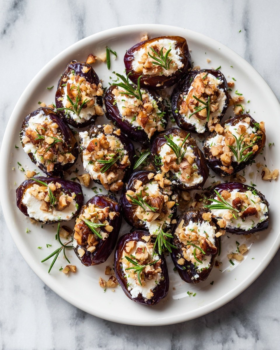 The image shows a large round white plate with many deep purple dates, each cut open and filled with a white creamy layer of soft cheese. On top of the cheese, there is a layer of chopped light brown nuts, which looks crunchy. Small sprigs of fresh green rosemary are scattered around the dates on the plate. The plate sits on a white marbled surface. The lighting highlights the shiny, textured look of the stuffed dates, making them look fresh and tasty. photo taken with an iphone --ar 4:5 --v 7 — Crispy Rice with Spicy Salmon Topping, spicy salmon appetizer, crispy rice bites, sushi-inspired snacks, easy seafood appetizer