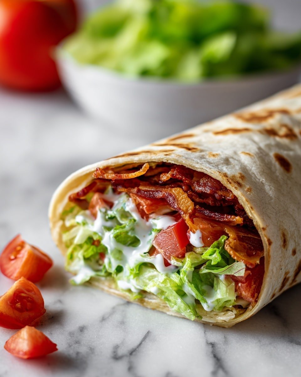 Gourmet BLT Wraps with Secret Sauce Recipe - Recipe Image — Gourmet BLT Wraps with Secret Sauce, BLT Wraps recipe, gourmet sandwich wraps, easy lunch ideas, savory bacon wraps