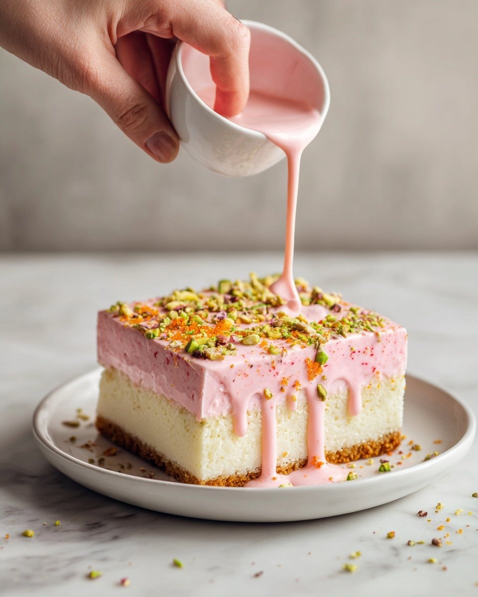 Pistachio Rose Milk Cake Recipe - Recipe Image — Pistachio Rose Milk Cake, floral nutty cake, milk cake with pistachios and rose, easy pistachio rose cake, festive pistachio rose dessert
