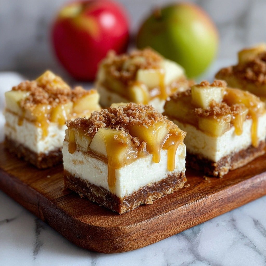 Caramel Apple Cheesecake Bars Recipe - Recipe Image — Caramel Apple Cheesecake Bars, apple cheesecake bars, caramel apple dessert, fall dessert recipes, easy cheesecake bars